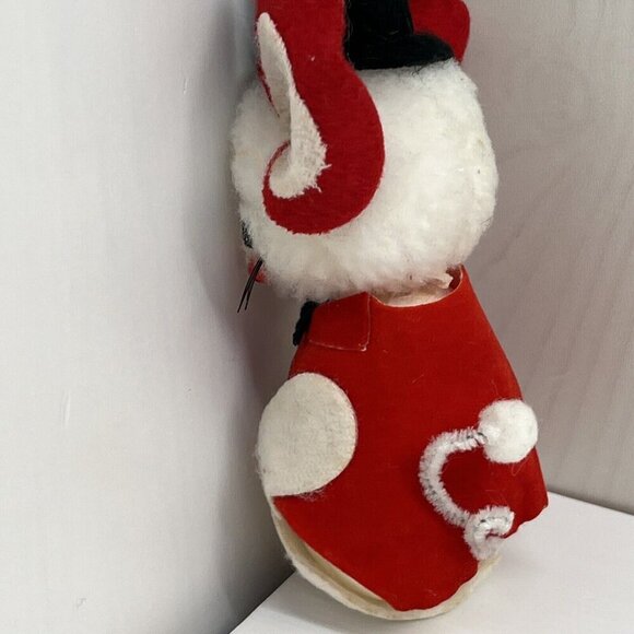 Vintage Christmas White Red Flocked Felt Mouse Mice Tree Ornaments Made in Japan - Picture 13 of 16